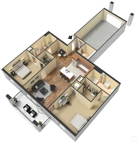 Floor plan for 2 beds, 2 baths, 1175 sqft